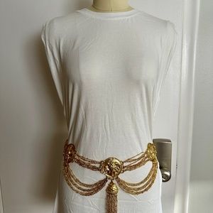 MEDALLION CHAIN BELT TASSEL ADJUSTABLE GOLD STUNNING